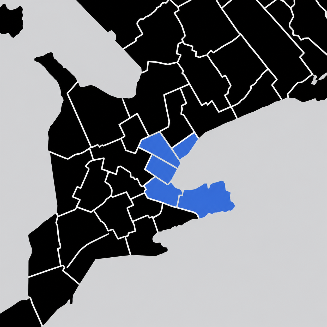 Ontario service map highlighting the Toronto GTA region